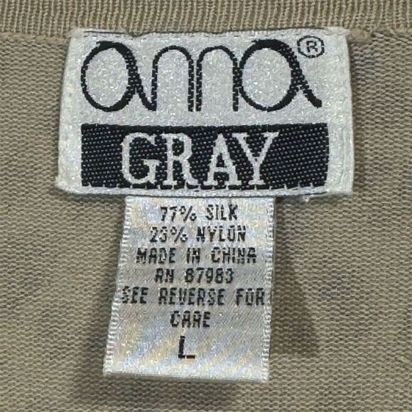 Vintage Leopard Print Silk Blend Knit Top Anna Gray L 90s Animal Print Mob Wife - Picture 7 of 8